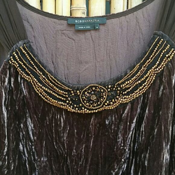 Y2K BCBGMaxAzria Crushed Velvet Top Sz M Brown Beaded Camisole Boho Festival VNT - Picture 4 of 16